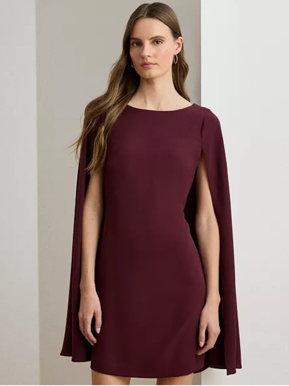 LAUREN RALPH LAUREN Georgette Cape Cocktail Dress Garnet Black Label Size 4P